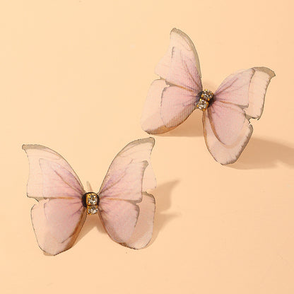 Jewelry Beautiful Three-dimensional Tulle Double Butterfly Earrings Ring Earrings Wholesale Gooddiy
