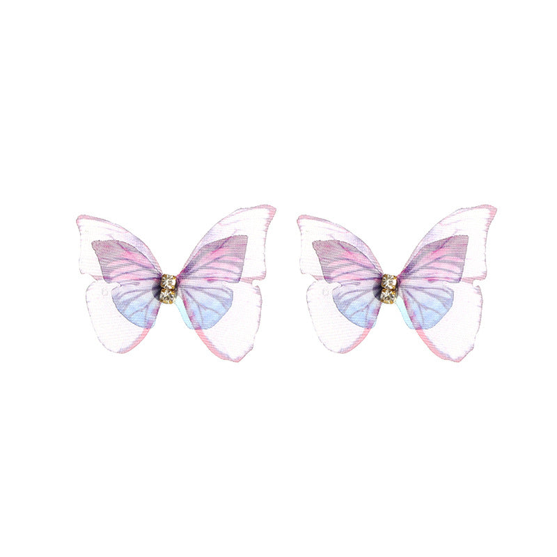 Jewelry Beautiful Three-dimensional Tulle Double Butterfly Earrings Ring Earrings Wholesale Gooddiy