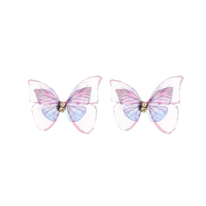 Jewelry Beautiful Three-dimensional Tulle Double Butterfly Earrings Ring Earrings Wholesale Gooddiy