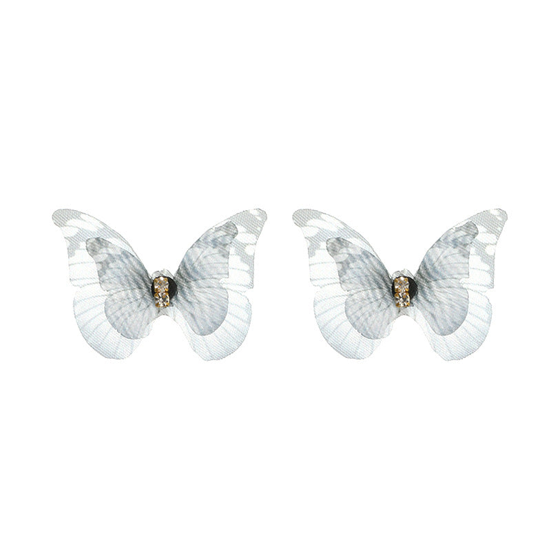 Jewelry Beautiful Three-dimensional Tulle Double Butterfly Earrings Ring Earrings Wholesale Gooddiy