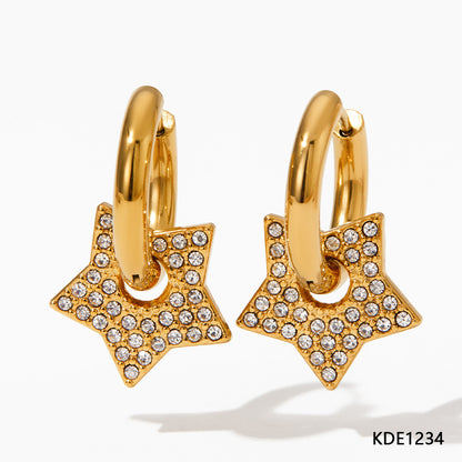 1 Pair Lady Star Plating Inlay Stainless Steel Rhinestones 14k Gold Plated Gold Plated Earrings