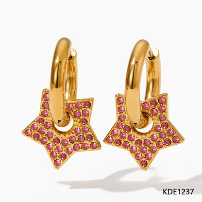 1 Pair Lady Star Plating Inlay Stainless Steel Rhinestones 14k Gold Plated Gold Plated Earrings