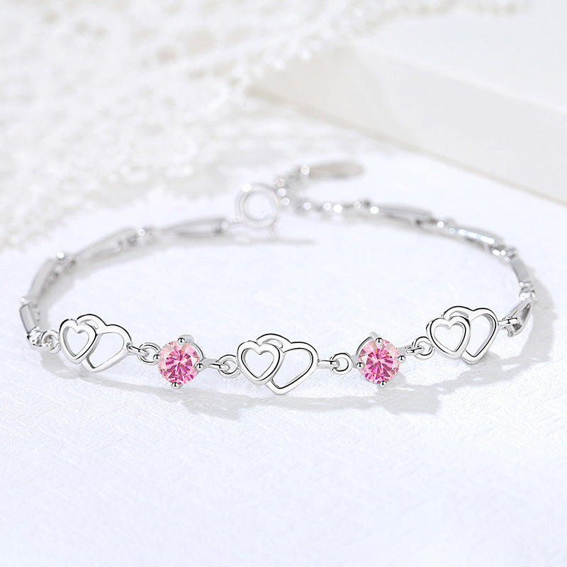 Simple Style Heart Shape Sterling Silver Inlay Zircon Bracelets