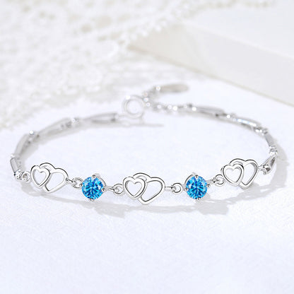 Simple Style Heart Shape Sterling Silver Inlay Zircon Bracelets