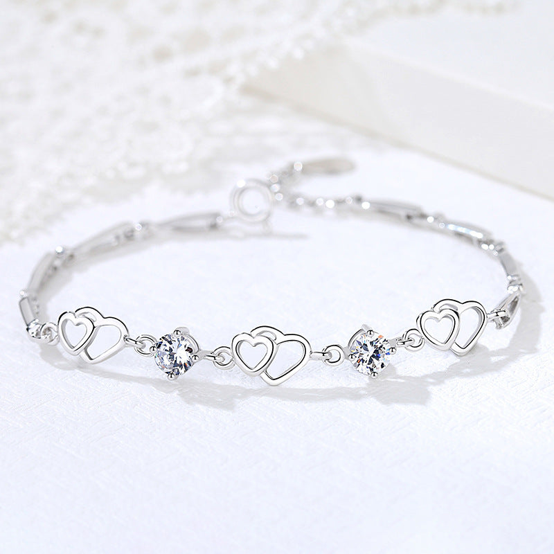 Simple Style Heart Shape Sterling Silver Inlay Zircon Bracelets