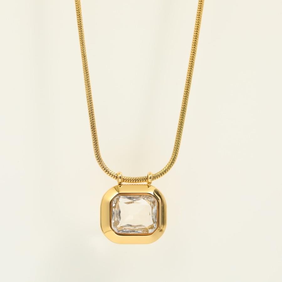 Retro Geometric Titanium Steel Plating Inlay Zircon 18k Gold Plated Pendant Necklace