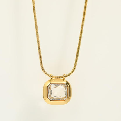 Retro Geometric Titanium Steel Plating Inlay Zircon 18k Gold Plated Pendant Necklace