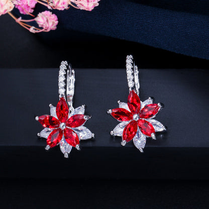 1 Pair Elegant Lady Flower Inlay Copper Zircon Drop Earrings