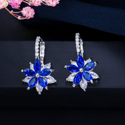 1 Pair Elegant Lady Flower Inlay Copper Zircon Drop Earrings