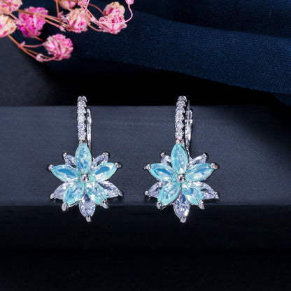 1 Pair Elegant Lady Flower Inlay Copper Zircon Drop Earrings