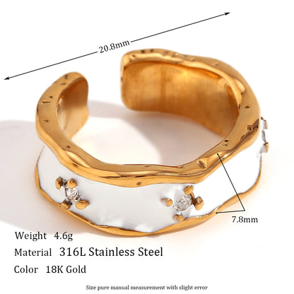 Vintage Style Simple Style Classic Style Solid Color Stainless Steel Plating Inlay Rhinestones 18k Gold Plated Open Rings