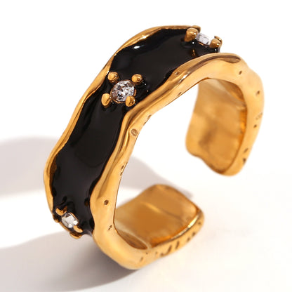 Vintage Style Simple Style Classic Style Solid Color Stainless Steel Plating Inlay Rhinestones 18k Gold Plated Open Rings