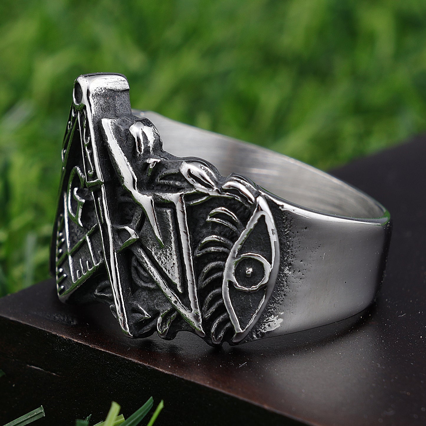 Retro Punk Letter Stainless Steel Men's Wide Band Rings