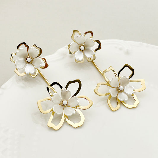 1 Pair Retro French Style Romantic Flower Plating Stainless Steel Gold Plated Drop Earrings