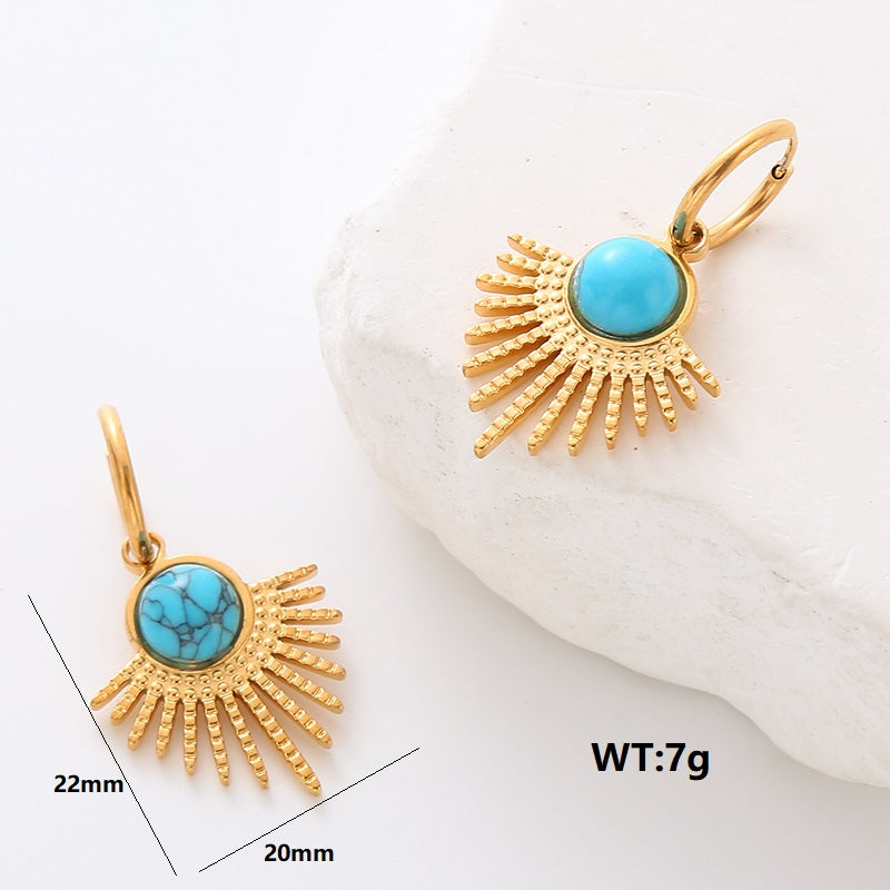 1 Pair Commute Solid Color Plating Inlay Stainless Steel Turquoise 24k Gold Plated Earrings Ear Studs