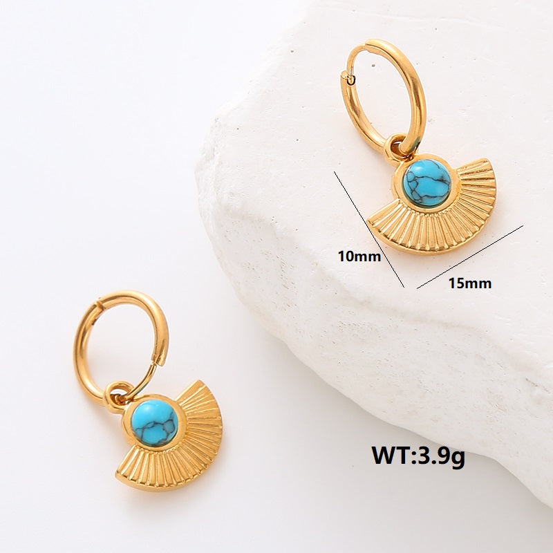 1 Pair Commute Solid Color Plating Inlay Stainless Steel Turquoise 24k Gold Plated Earrings Ear Studs