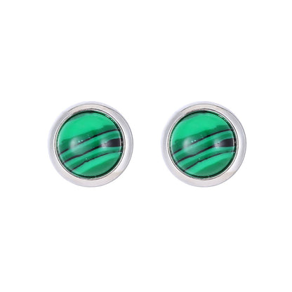 1 Pair Classic Style Round Texture Inlay Stainless Steel Turquoise Ear Studs