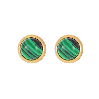 1 Pair Classic Style Round Texture Inlay Stainless Steel Turquoise Ear Studs