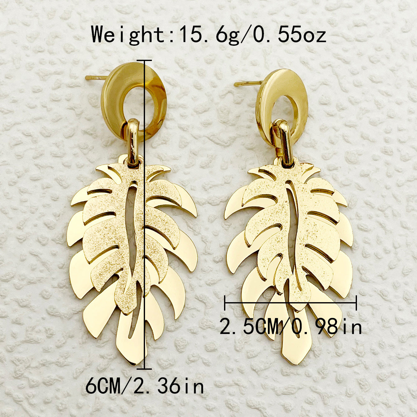 1 Pair Classical Roman Style Leaf Plating Stainless Steel Gold Plated Drop Earrings