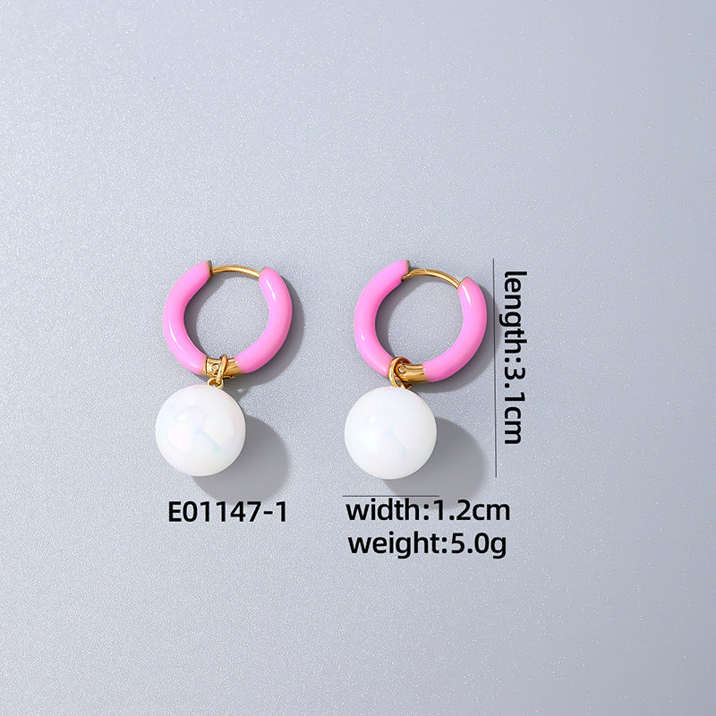 1 Pair Casual Sweet Simple Style Round Plating Stainless Steel Resin Drop Earrings