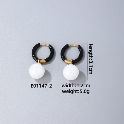 1 Pair Casual Sweet Simple Style Round Plating Stainless Steel Resin Drop Earrings