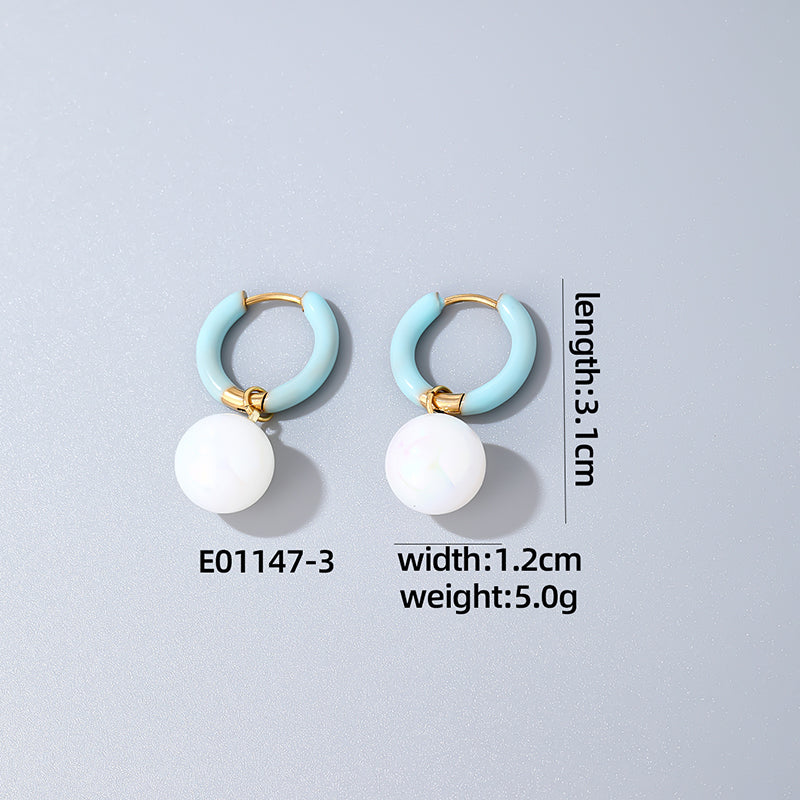 1 Pair Casual Sweet Simple Style Round Plating Stainless Steel Resin Drop Earrings