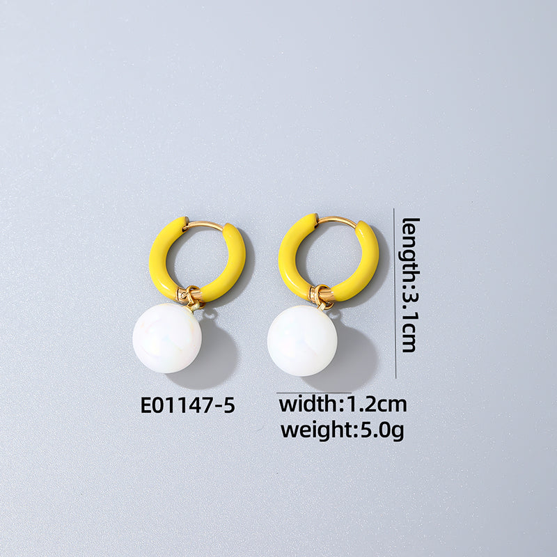 1 Pair Casual Sweet Simple Style Round Plating Stainless Steel Resin Drop Earrings