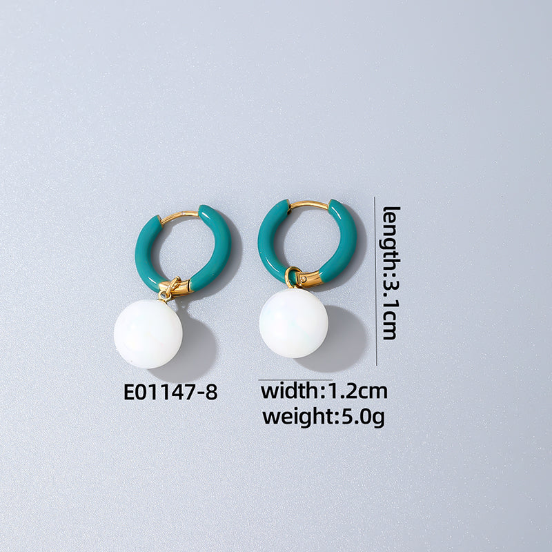 1 Pair Casual Sweet Simple Style Round Plating Stainless Steel Resin Drop Earrings