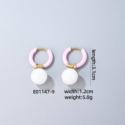 1 Pair Casual Sweet Simple Style Round Plating Stainless Steel Resin Drop Earrings