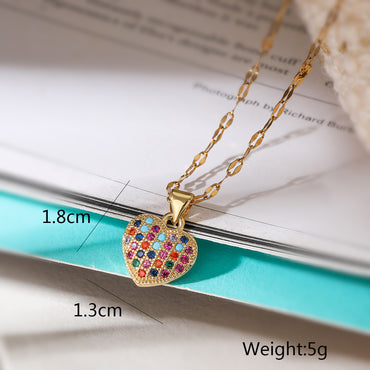 Basic Lady Simple Style Heart Shape Copper 18k Gold Plated Zircon Pendant Necklace In Bulk