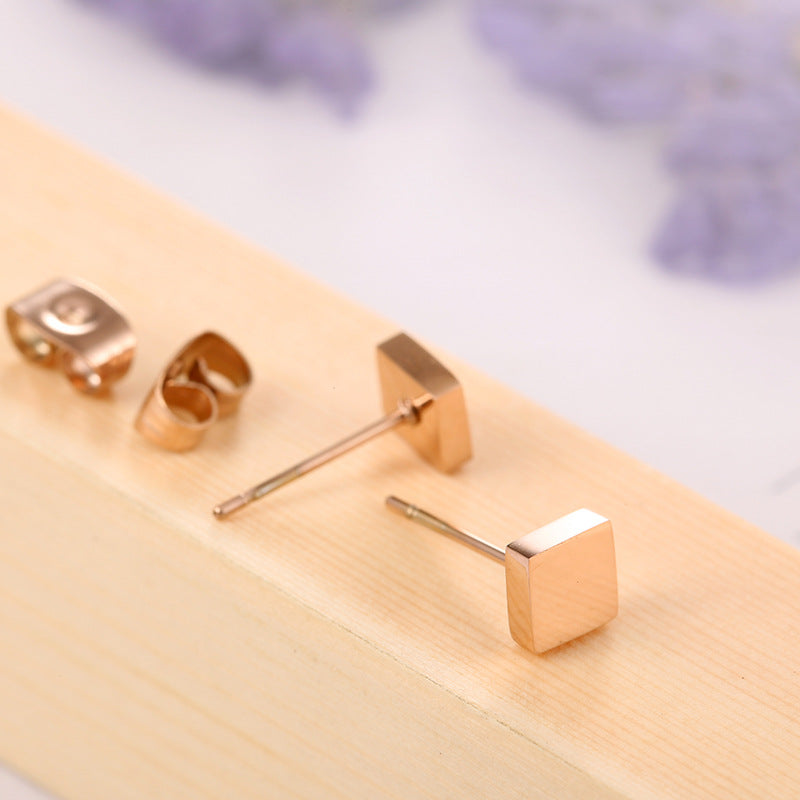 1 Pair Simple Style Square Polishing Plating Stainless Steel Rose Gold Plated Ear Studs