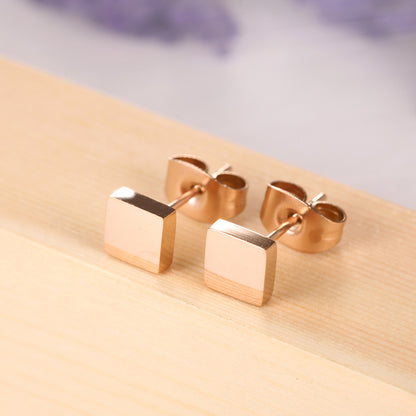 1 Pair Simple Style Square Polishing Plating Stainless Steel Rose Gold Plated Ear Studs