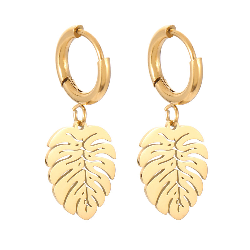 1 Pair Sweet Streetwear Leaves Heart Shape Plating Stainless Steel Drop Earrings