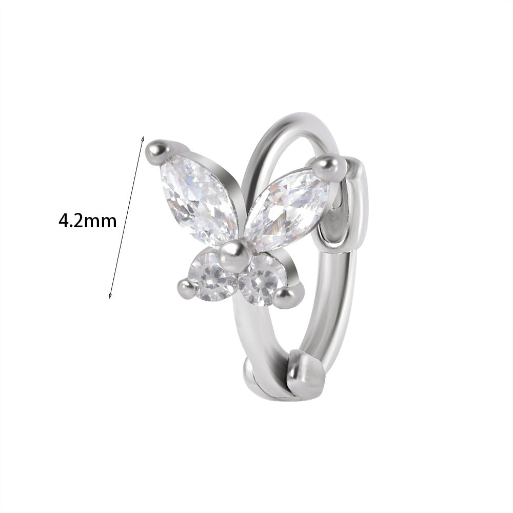 1 Piece Elegant Flower Butterfly Inlay Stainless Steel Zircon Earrings