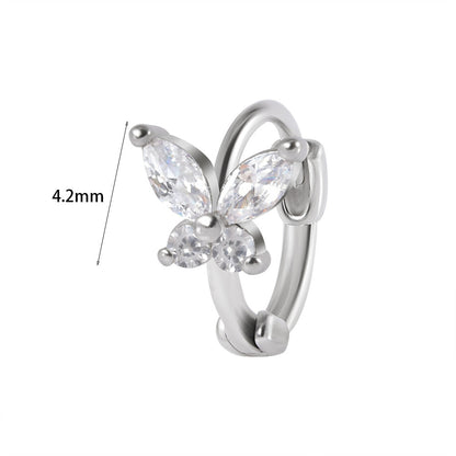 1 Piece Elegant Flower Butterfly Inlay Stainless Steel Zircon Earrings