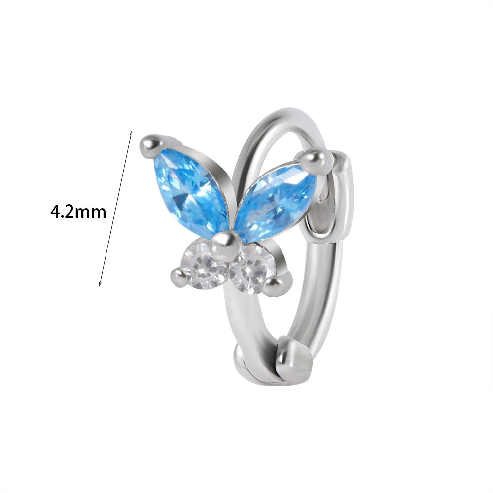 1 Piece Elegant Flower Butterfly Inlay Stainless Steel Zircon Earrings