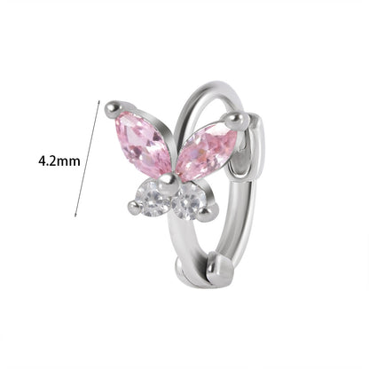 1 Piece Elegant Flower Butterfly Inlay Stainless Steel Zircon Earrings