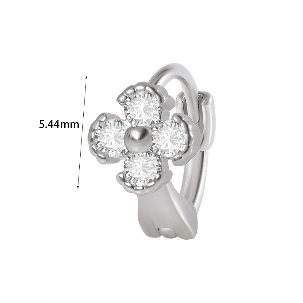 1 Piece Elegant Flower Butterfly Inlay Stainless Steel Zircon Earrings