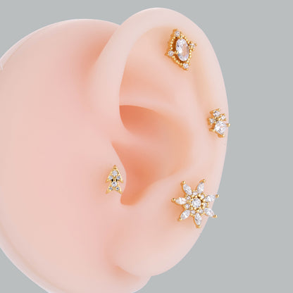 1 Piece Ig Style Sector Snowflake Plating Inlay Stainless Steel Zircon 18k Gold Plated Ear Studs