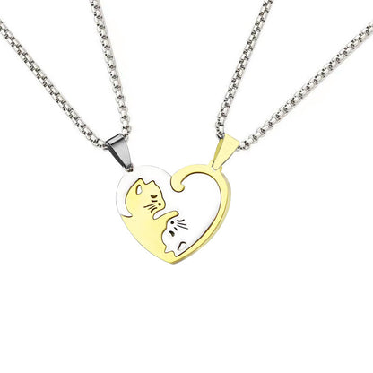 Fashion Heart Shape Cat Titanium Steel Pendant Necklace