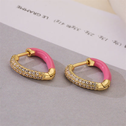 1 Pair Elegant Heart Shape Enamel Plating Inlay Copper Zircon Gold Plated Earrings