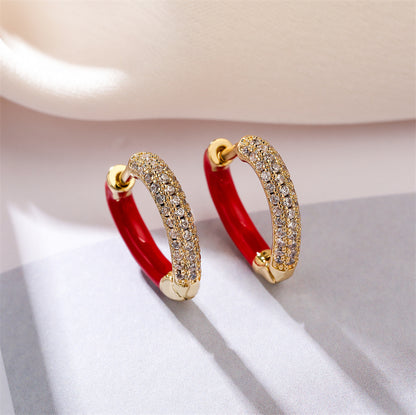 1 Pair Elegant Heart Shape Enamel Plating Inlay Copper Zircon Gold Plated Earrings