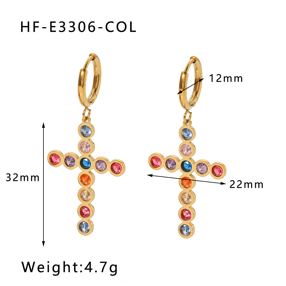 1 Pair Ig Style Cross Plating Inlay Stainless Steel Rhinestones 18k Gold Plated Drop Earrings