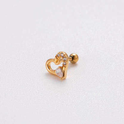 1 Piece Korean Style Heart Shape Butterfly Plating Inlay Stainless Steel Zircon 18k Gold Plated Ear Studs