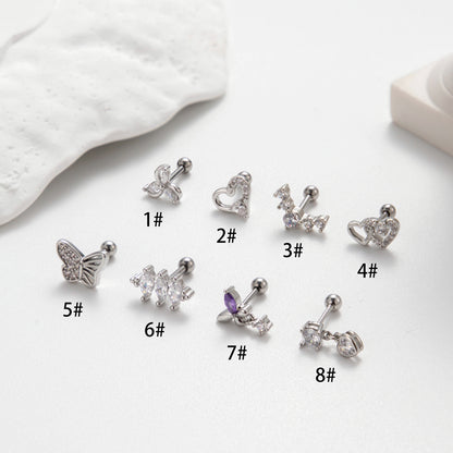 1 Piece Korean Style Heart Shape Butterfly Plating Inlay Stainless Steel Zircon 18k Gold Plated Ear Studs