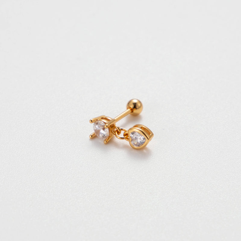 1 Piece Korean Style Heart Shape Butterfly Plating Inlay Stainless Steel Zircon 18k Gold Plated Ear Studs