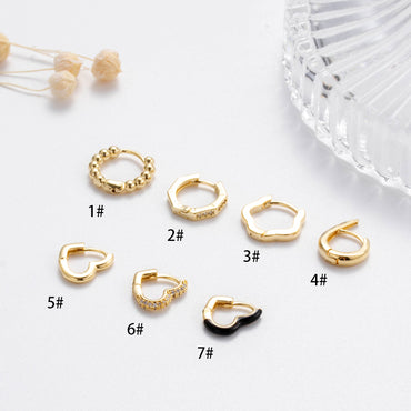 1 Piece Korean Style Round Heart Shape Inlay Stainless Steel Zircon 18k Gold Plated Earrings