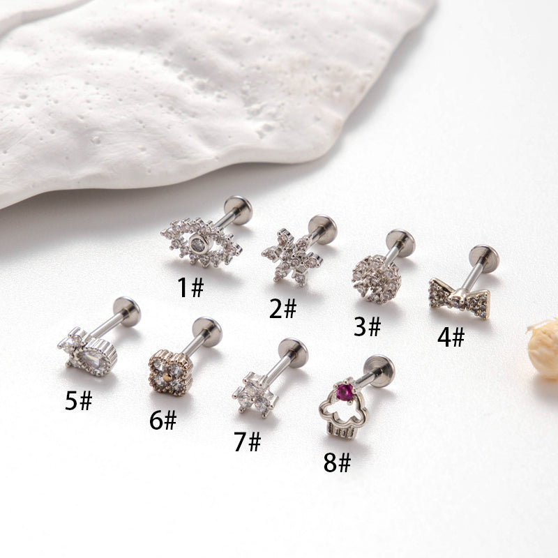 1 Piece Ig Style French Style Korean Style Flower Bow Knot Inlay Titanium Alloy Zircon Ear Studs