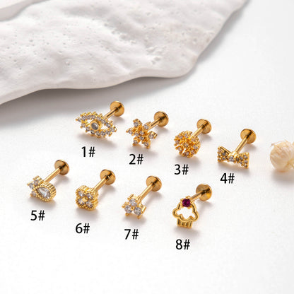 1 Piece Ig Style French Style Korean Style Flower Bow Knot Inlay Titanium Alloy Zircon Ear Studs