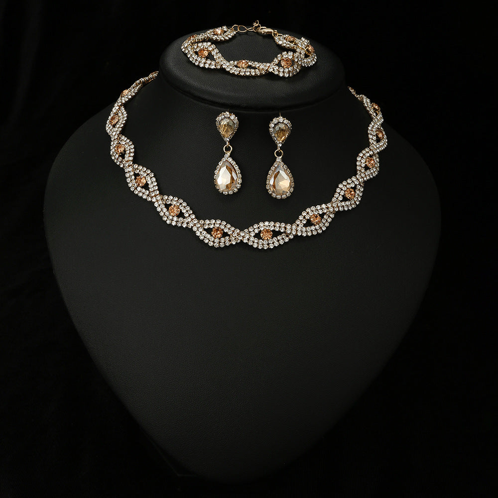 Bridal Jewelry Necklace Bracelet Earring Set Three-piece Hollow Jewelry